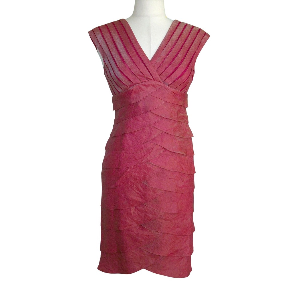 Adriana papell Pink Tiered Petal bodyconCocktail Dress Women Size Small V-Neck